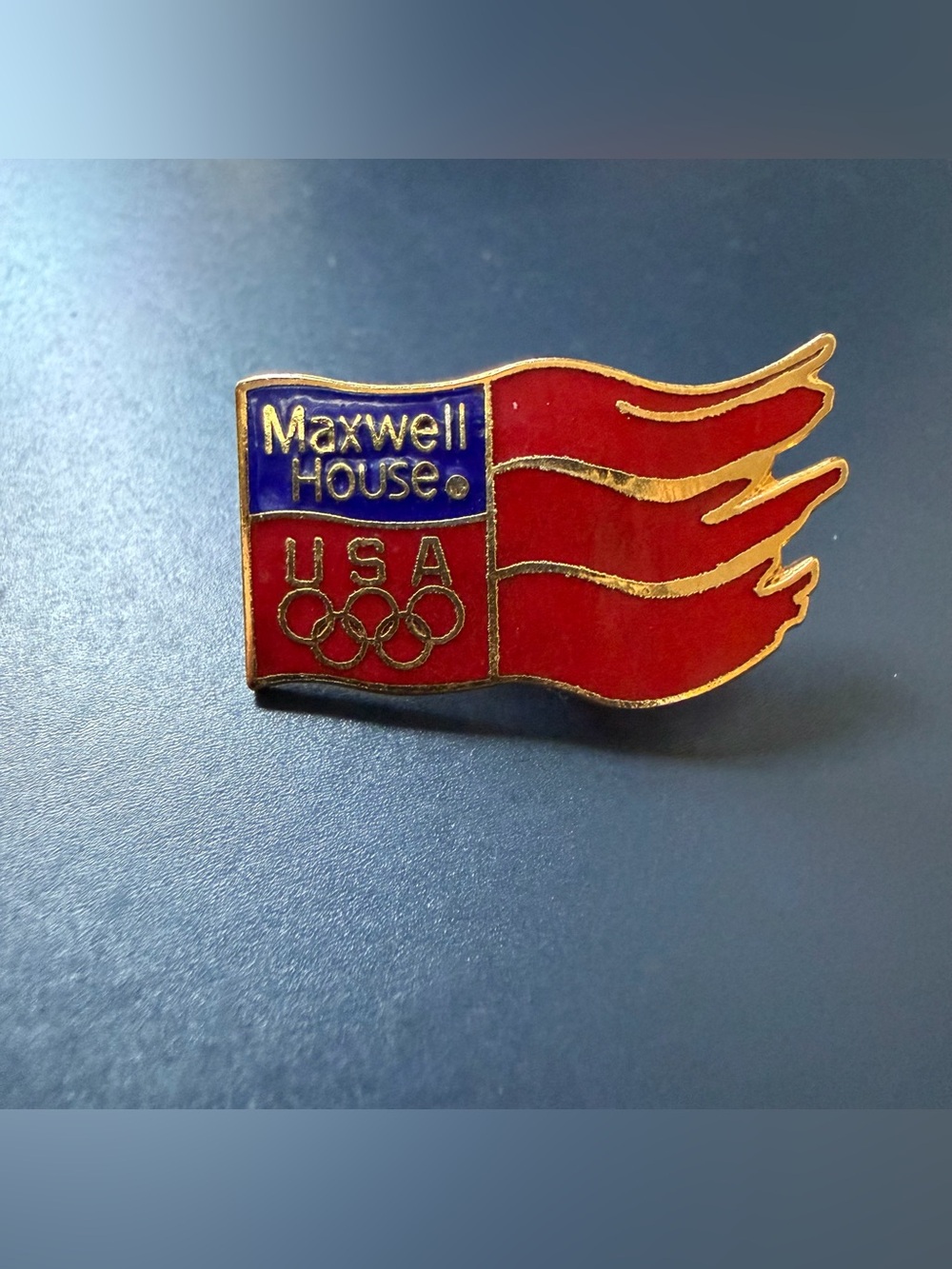 Vintage 1984 Maxwell House USA Olympic Flag Pin - Red & Blue Enamel